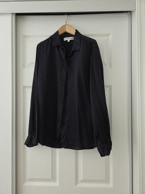 Uniqlo x Ines De La Fressange Black 100% SILK Button-Up Long Sleeve Shirt